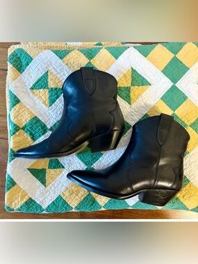 ISABEL MARANT Dicker Western Ankle Boots Booties Black Leather 37